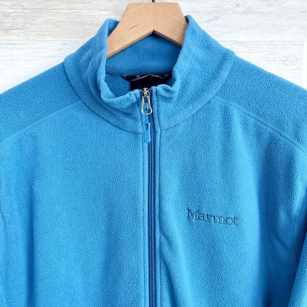 Marmot Fleece Full Zip Basic Jacket Blue Mock Neck Pockets Hiking Mens Large